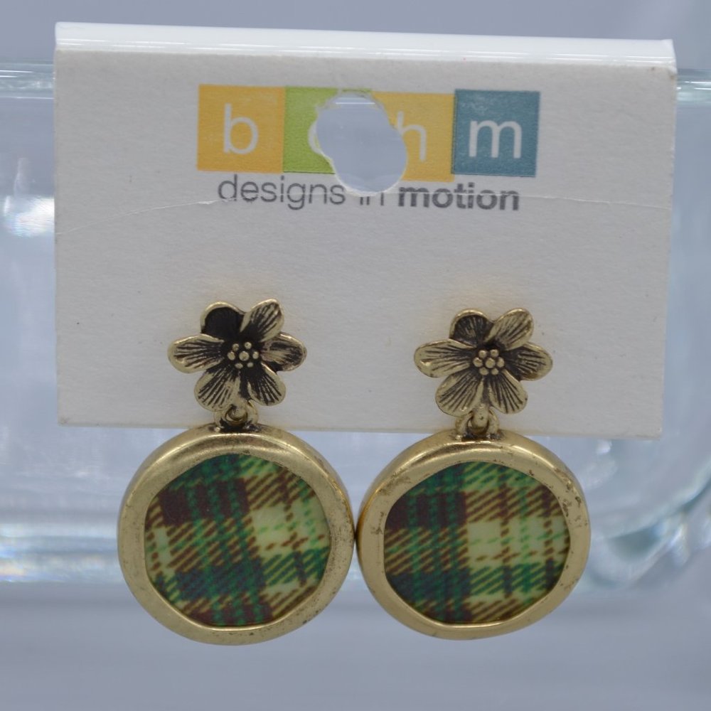 NWT Pierced Earrings Plaid Green
